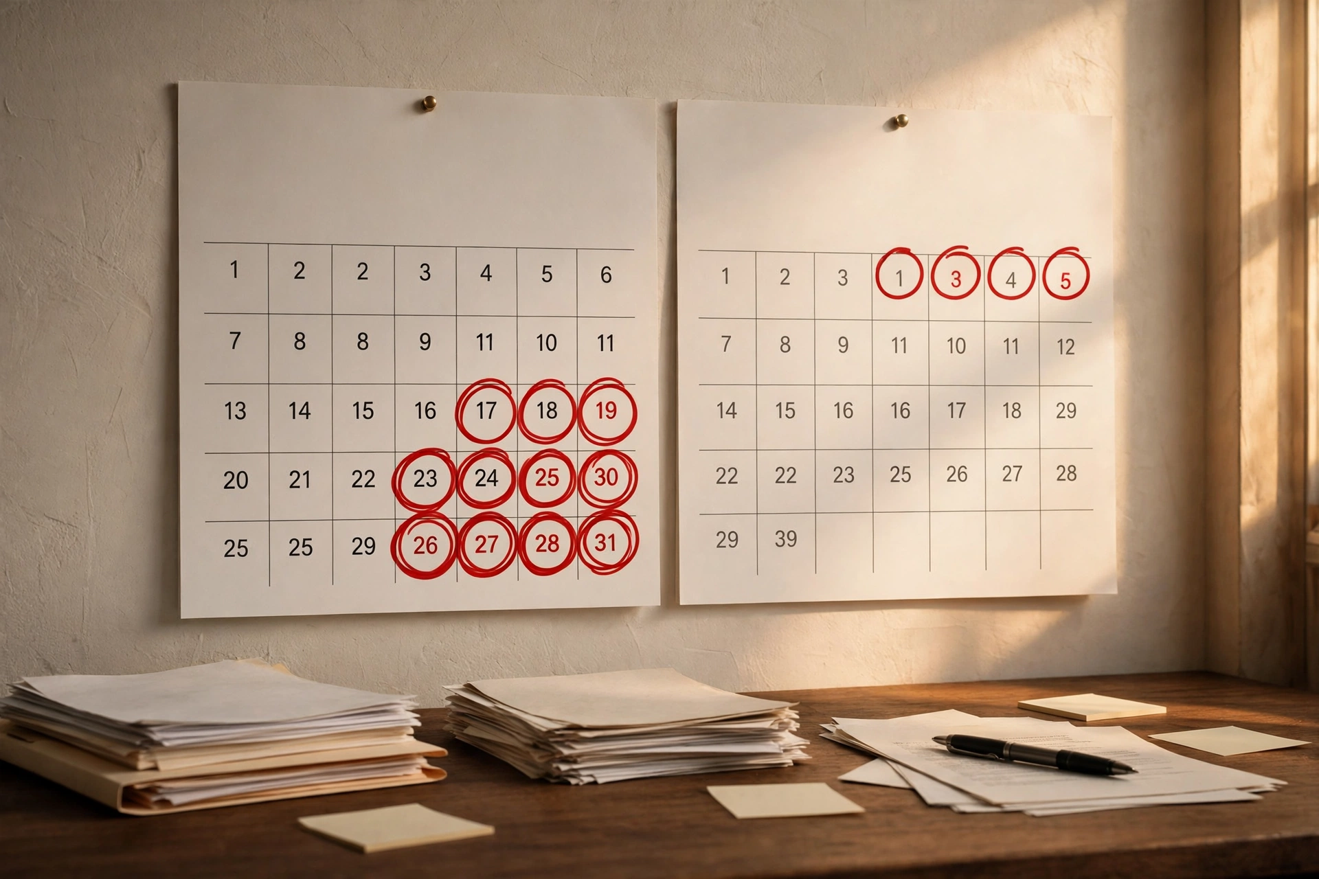 Calendar with ROC filing deadlines circled in red