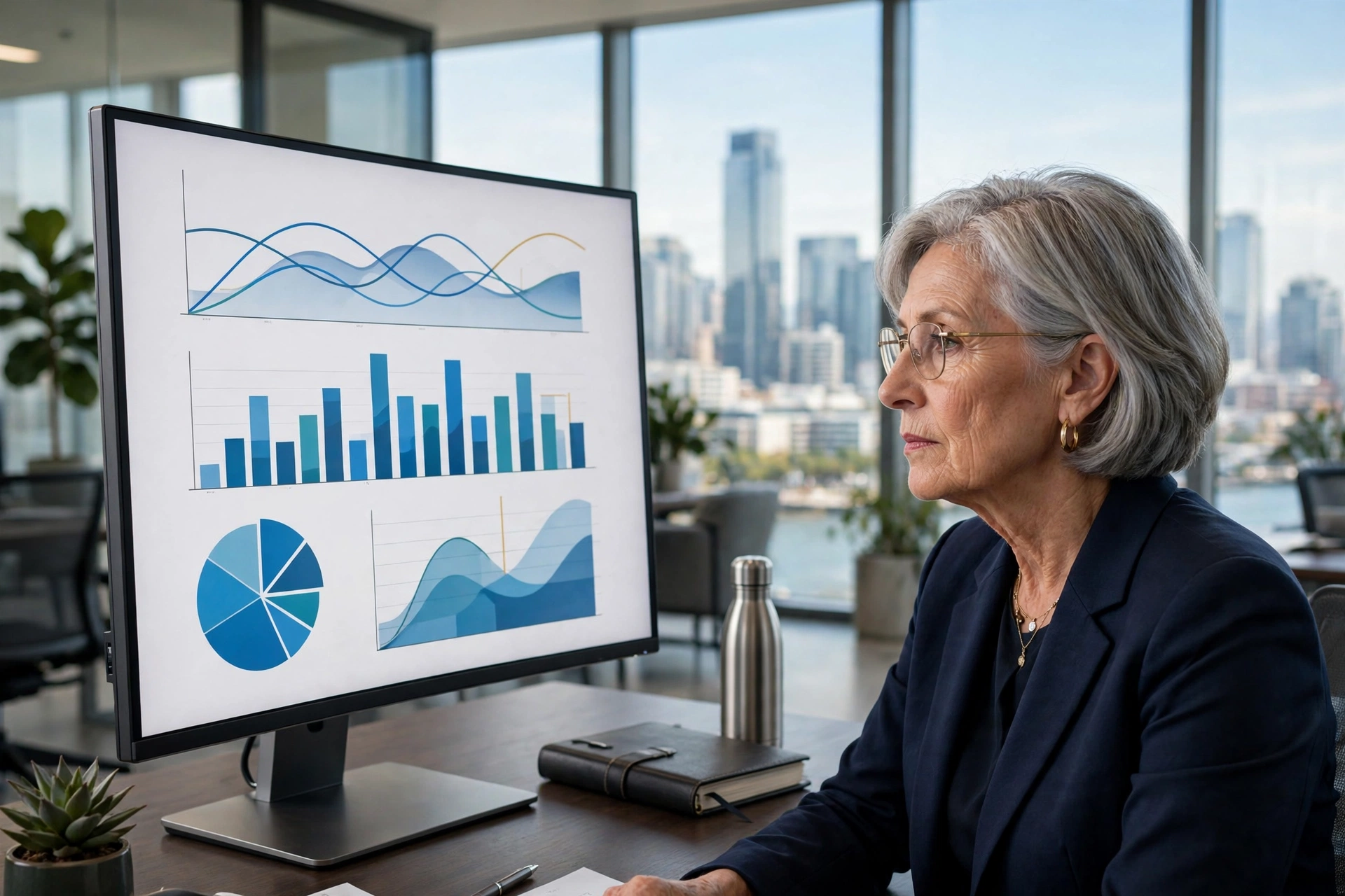 CFO reviewing financial strategy in modern office