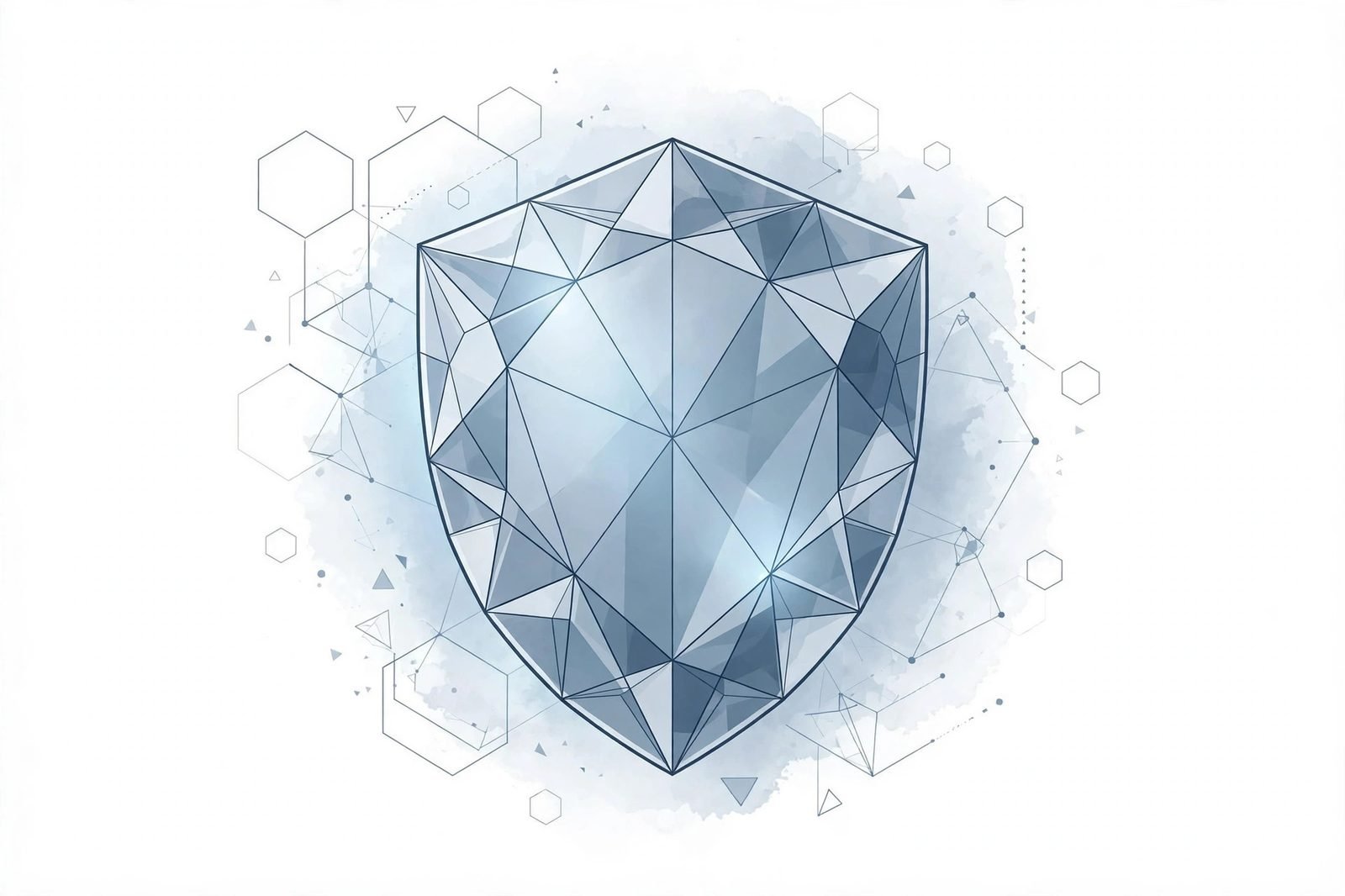 A faceted crystal shield — protecting ideas, editorial illustration